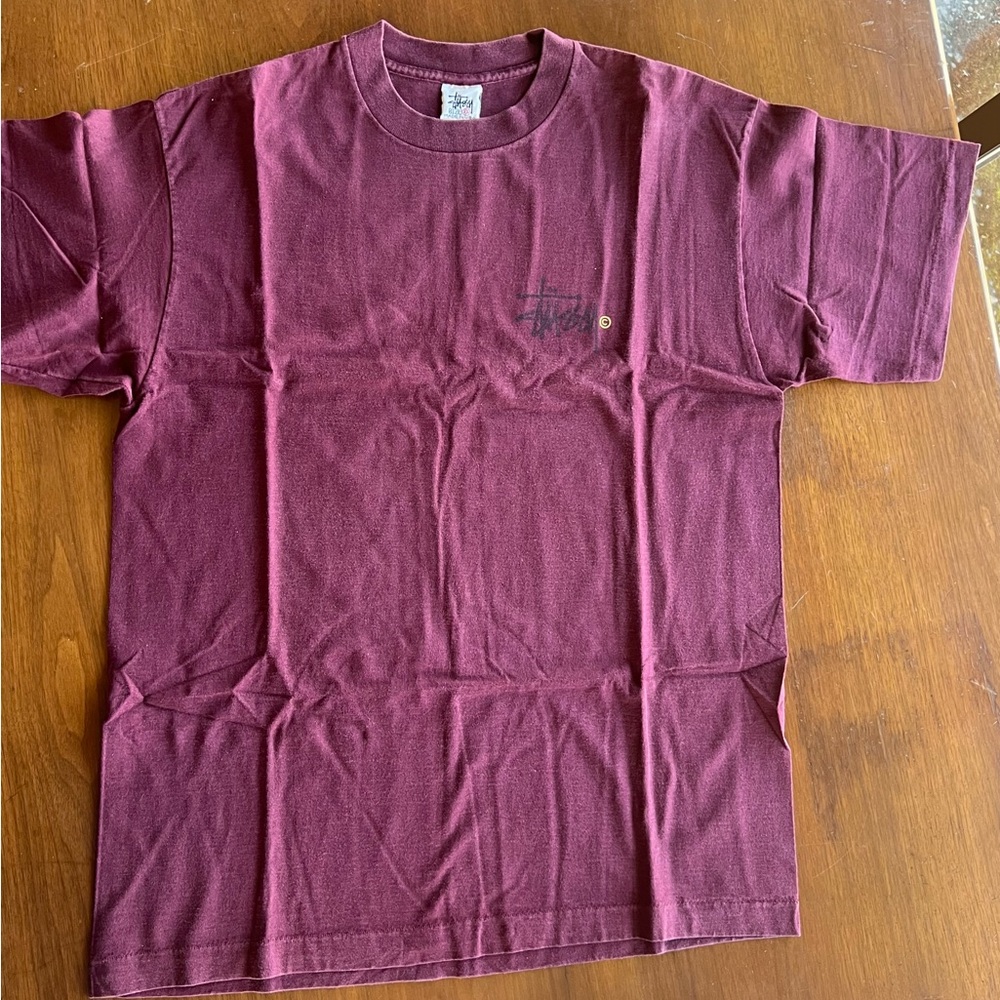 VINTAGE Stussy Men's Maroon Short Sleeve Tee